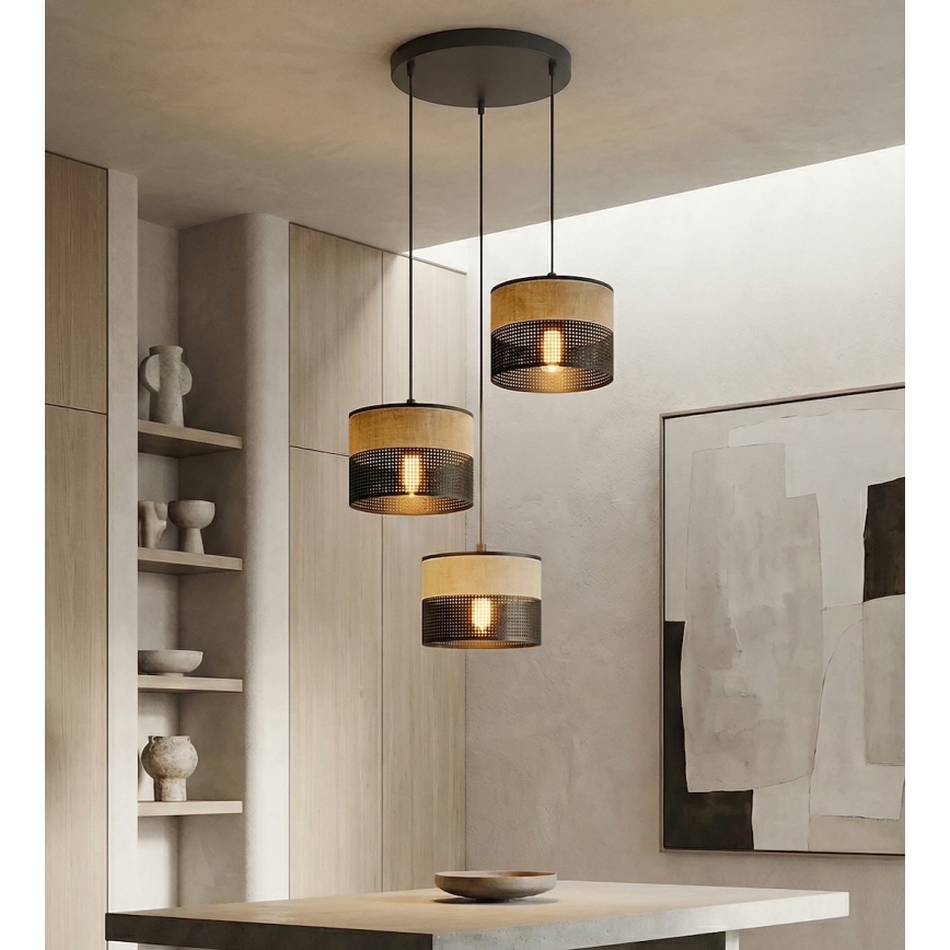 Ripplamp juhtmega KARBON 3xE27/15W/230V must/pruun