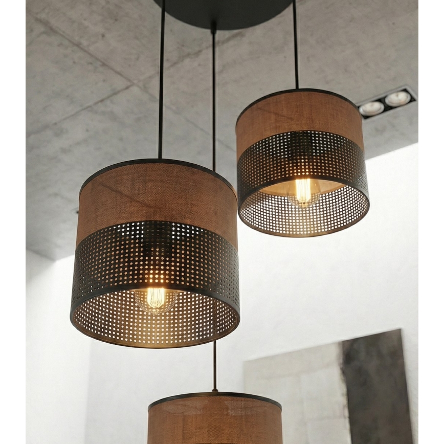 Ripplamp juhtmega KARBON 3xE27/15W/230V must/pruun