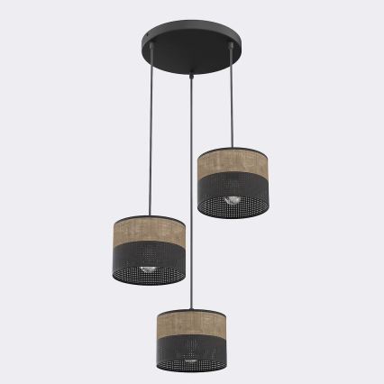 Ripplamp juhtmega KARBON 3xE27/15W/230V must/pruun