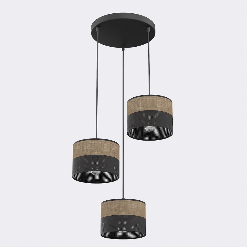 Ripplamp juhtmega KARBON 3xE27/15W/230V must/pruun