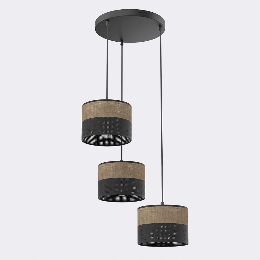 Ripplamp juhtmega KARBON 3xE27/15W/230V must/pruun