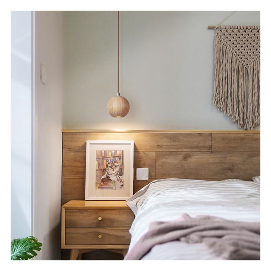 Ripplamp kaabliga 1xGU10/10W/230V, läbimõõt 11 cm, täispuit/saar