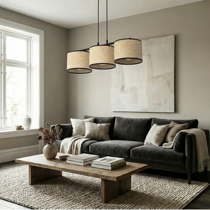 Ripplamp kaabliga ECO 3xE27/15W/230V beež/rotang