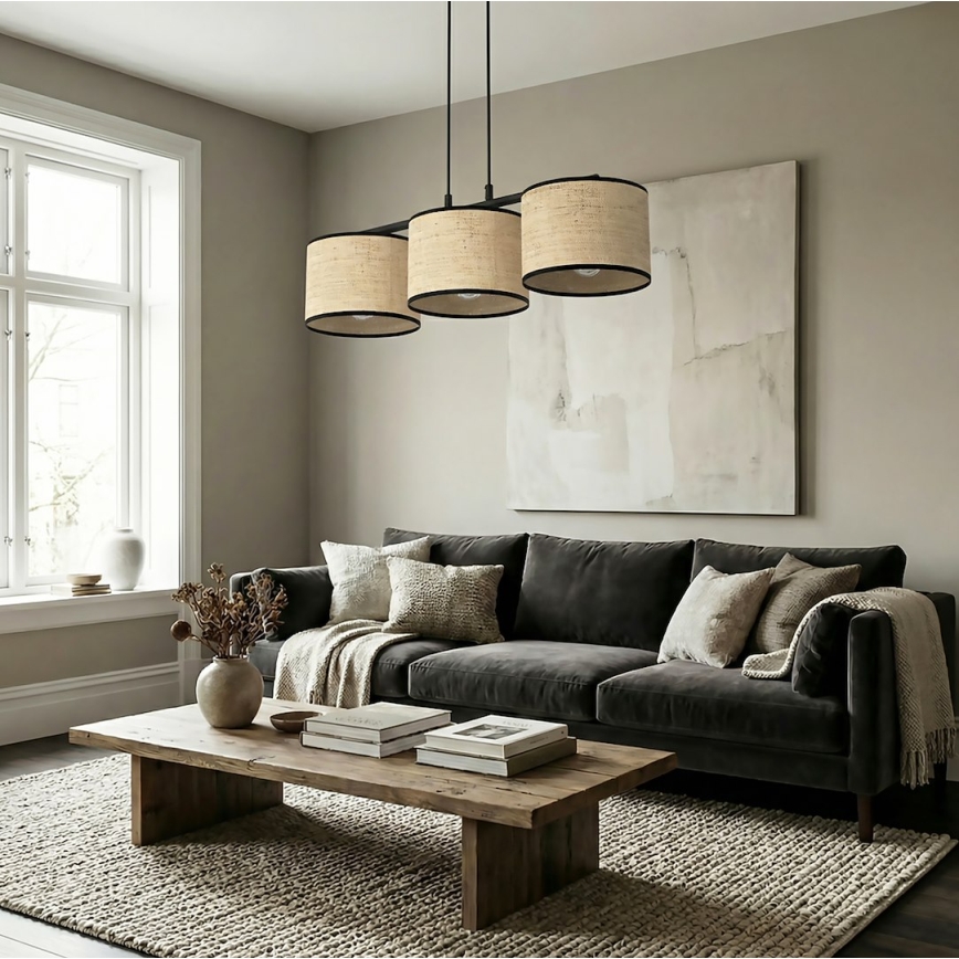 Ripplamp kaabliga ECO 3xE27/15W/230V beež/rotang