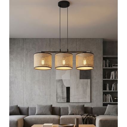 Ripplamp kaabliga ECO 3xE27/15W/230V beež/rotang
