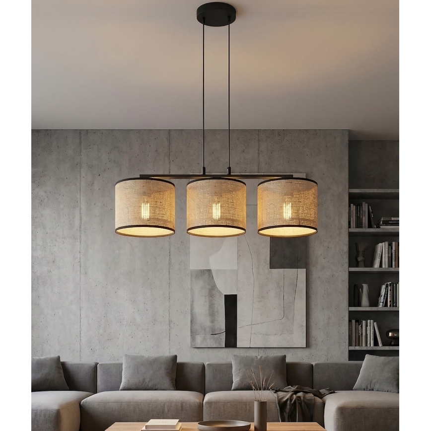 Ripplamp kaabliga ECO 3xE27/15W/230V beež/rotang