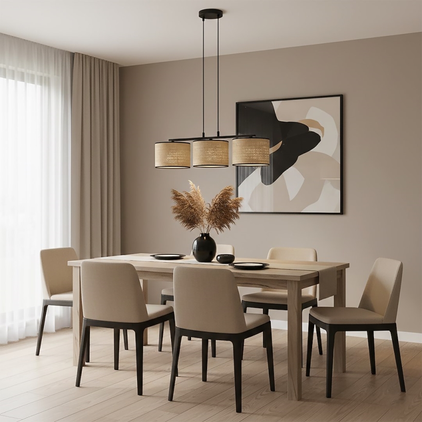 Ripplamp kaabliga ECO 3xE27/15W/230V beež/rotang