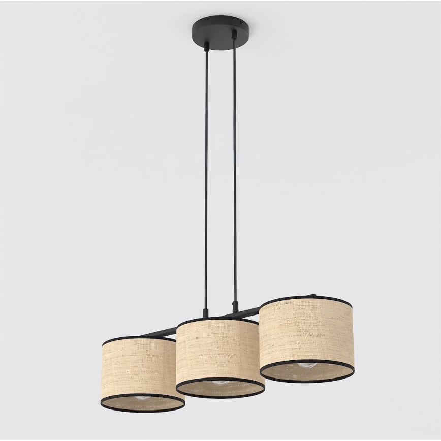 Ripplamp kaabliga ECO 3xE27/15W/230V beež/rotang