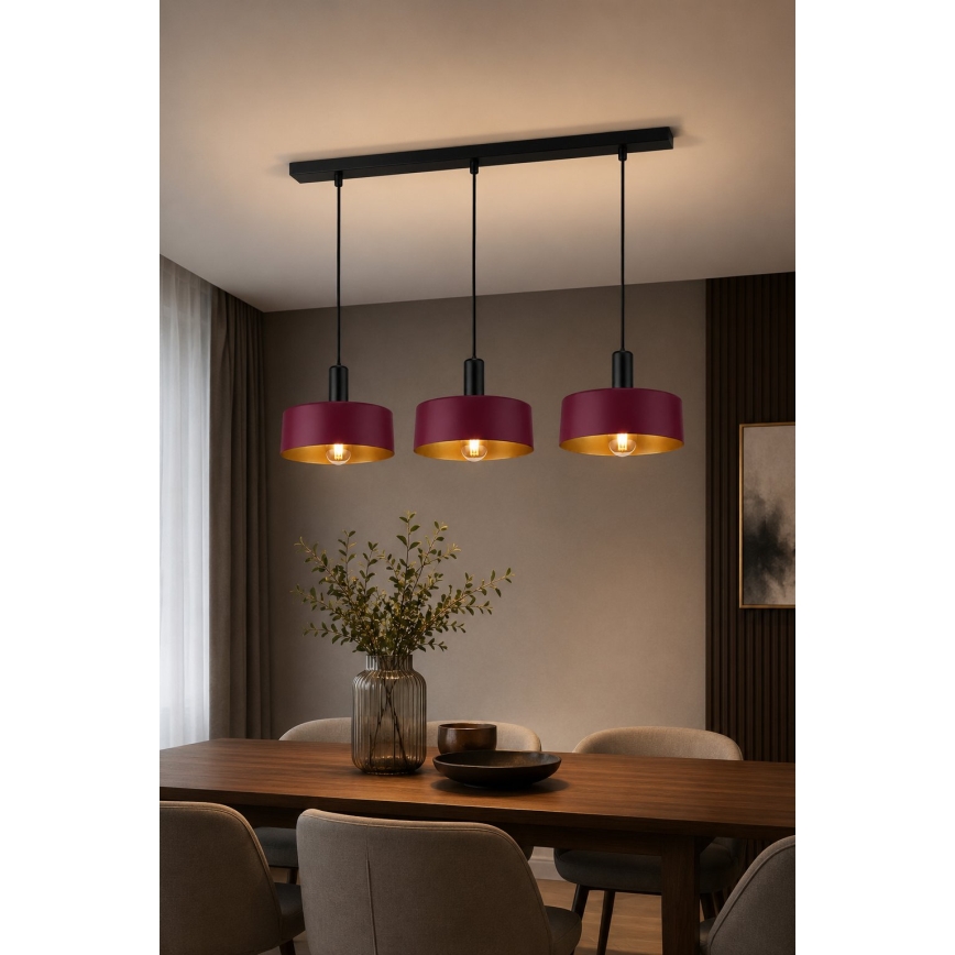 Ripplamp kaabliga HAKI 3xE27/60W/230V veinipunane/must