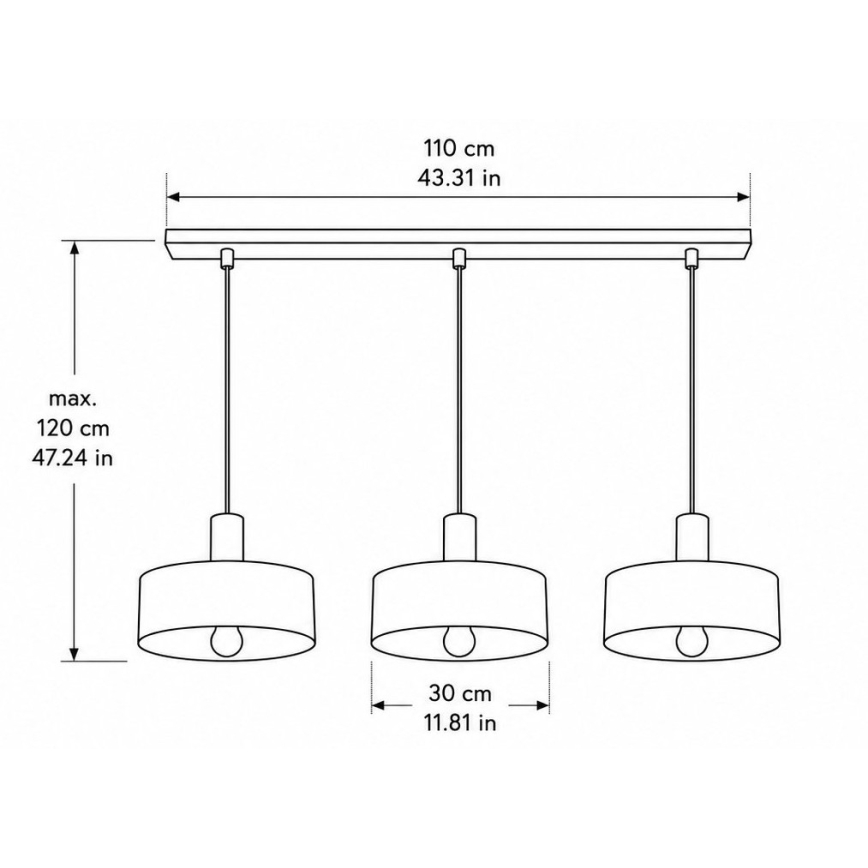 Ripplamp kaabliga HAKI 3xE27/60W/230V veinipunane/must