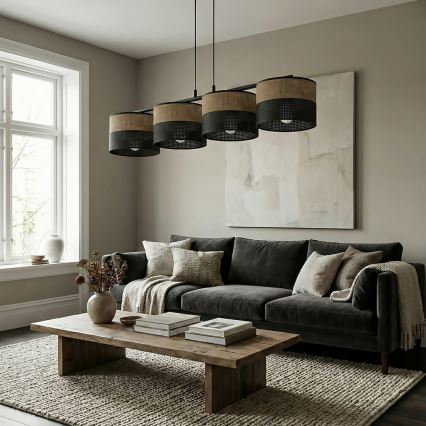 Ripplamp kaabliga KARBON 4xE27/15W/230V must/pruun