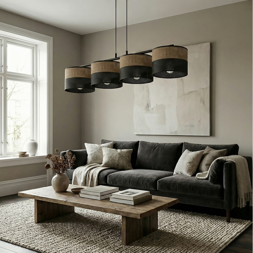 Ripplamp kaabliga KARBON 4xE27/15W/230V must/pruun