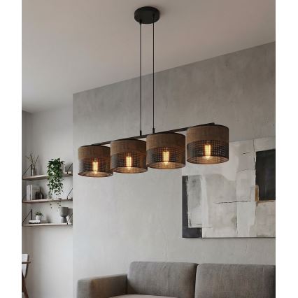 Ripplamp kaabliga KARBON 4xE27/15W/230V must/pruun