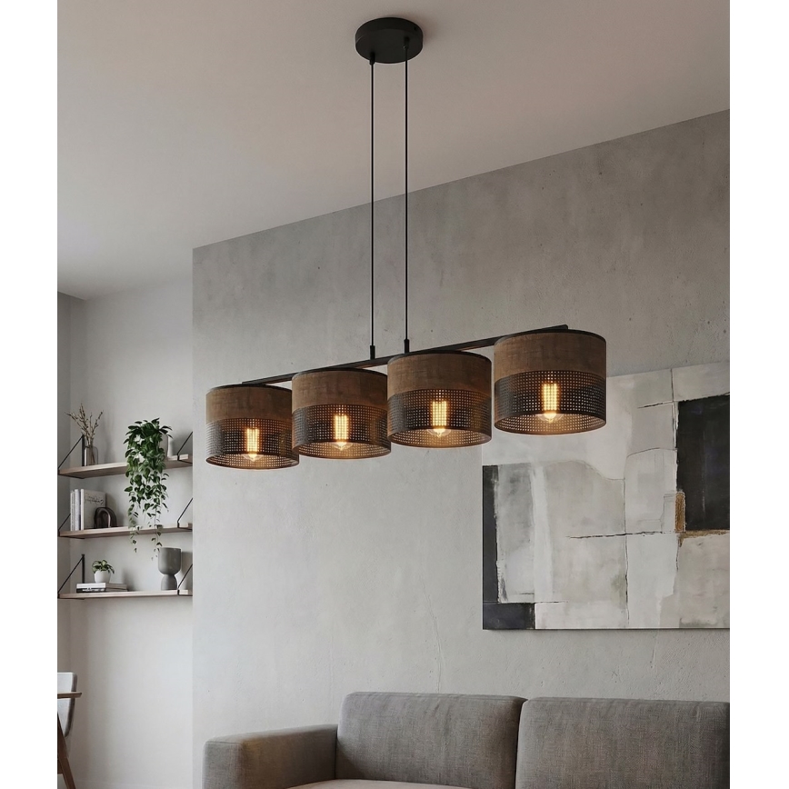 Ripplamp kaabliga KARBON 4xE27/15W/230V must/pruun