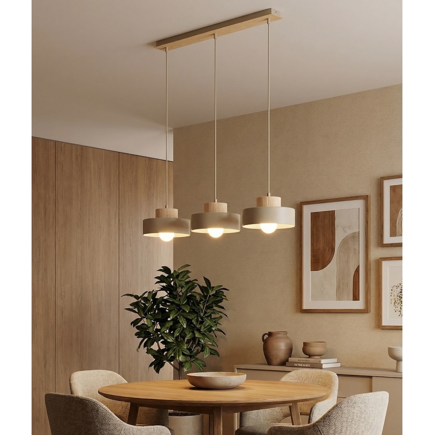 Ripplamp kaabliga KIVI 3xE27/15W/230V beež