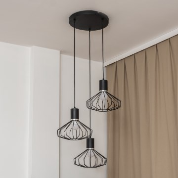 Ripplamp kaabliga SOLANO 3xE27/15W/230V must/läikiv kroom