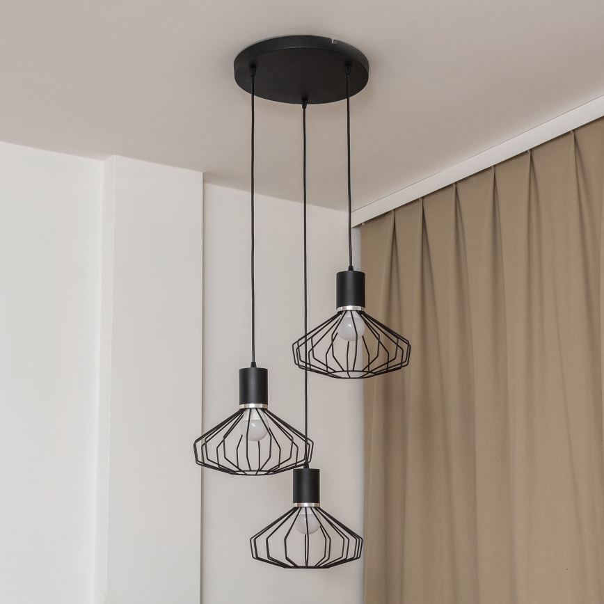 Ripplamp kaabliga SOLANO 3xE27/15W/230V must/läikiv kroom