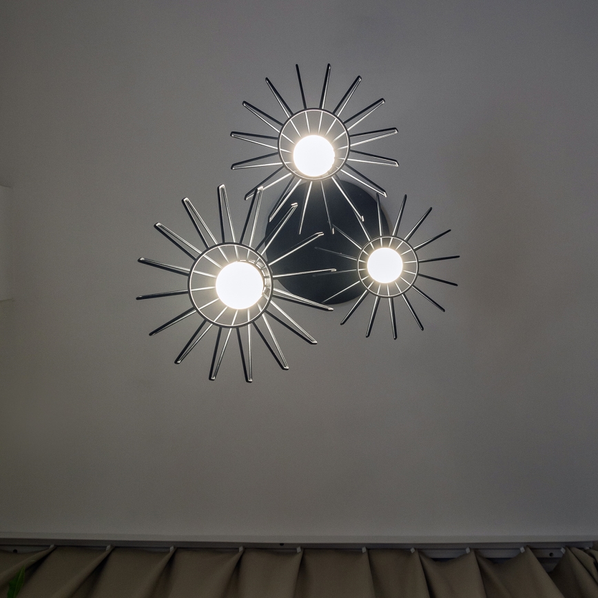 Ripplamp kaabliga SOLANO 3xE27/15W/230V must/läikiv kroom