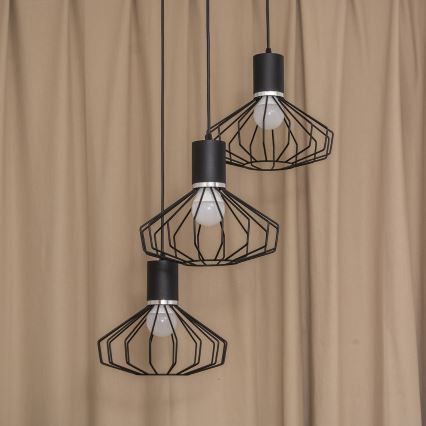 Ripplamp kaabliga SOLANO 3xE27/15W/230V must/läikiv kroom