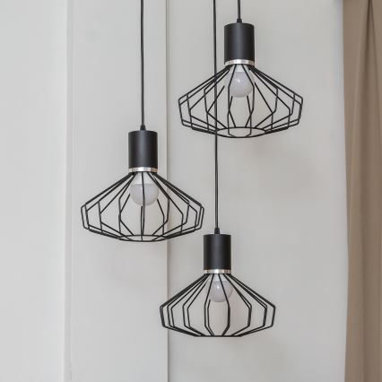 Ripplamp kaabliga SOLANO 3xE27/15W/230V must/läikiv kroom