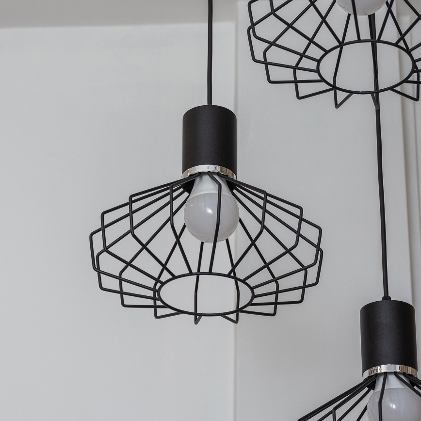 Ripplamp kaabliga SOLANO 3xE27/15W/230V must/läikiv kroom