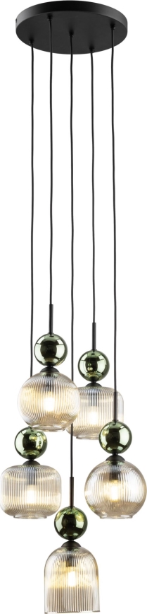 Ripplamp kaabliga SOPHIA 5xE14/10W/230V must/roheline/suitsune beež