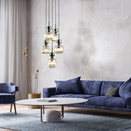 Ripplamp kaabliga SOPHIA 5xE14/10W/230V must/roheline/suitsune beež