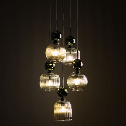Ripplamp kaabliga SOPHIA 5xE14/10W/230V must/roheline/suitsune beež