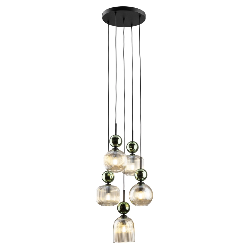 Ripplamp kaabliga SOPHIA 5xE14/10W/230V must/roheline/suitsune beež