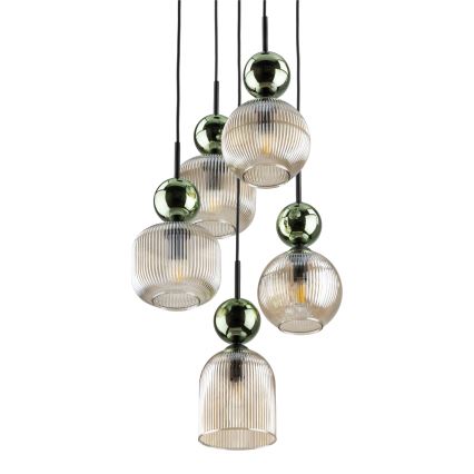 Ripplamp kaabliga SOPHIA 5xE14/10W/230V must/roheline/suitsune beež