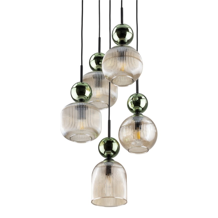 Ripplamp kaabliga SOPHIA 5xE14/10W/230V must/roheline/suitsune beež