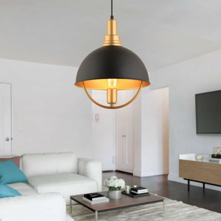 Ripplamp MONZA, nööriga, 1xE27/40W/230V, läbimõõt 30 cm, must/kuldne