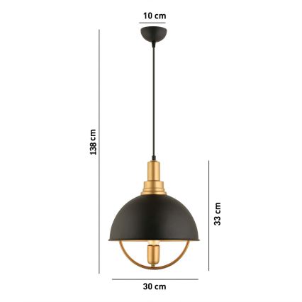 Ripplamp MONZA, nööriga, 1xE27/40W/230V, läbimõõt 30 cm, must/kuldne