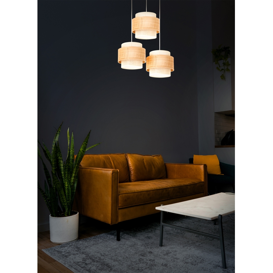 Ripplamp nööril BOHO 3xE27/60W/230V juut/kreemjas