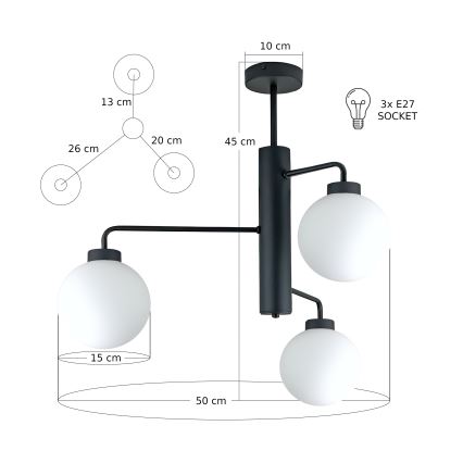 Ripplühter FLEX 3xE27/60W/230V must/valge