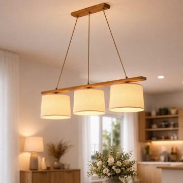 Ripplühter juhtmega AIDA 3xE27/15W/230V, läbimõõt 25 cm, tamm/raffia