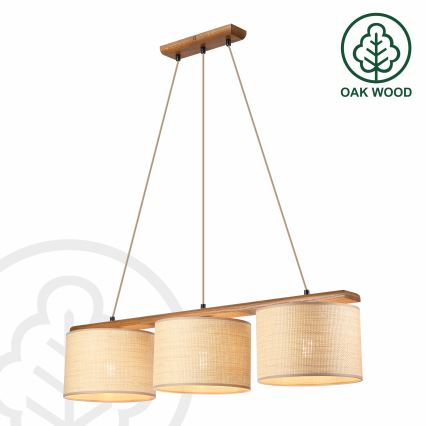 Ripplühter juhtmega AIDA 3xE27/15W/230V, läbimõõt 25 cm, tamm/raffia