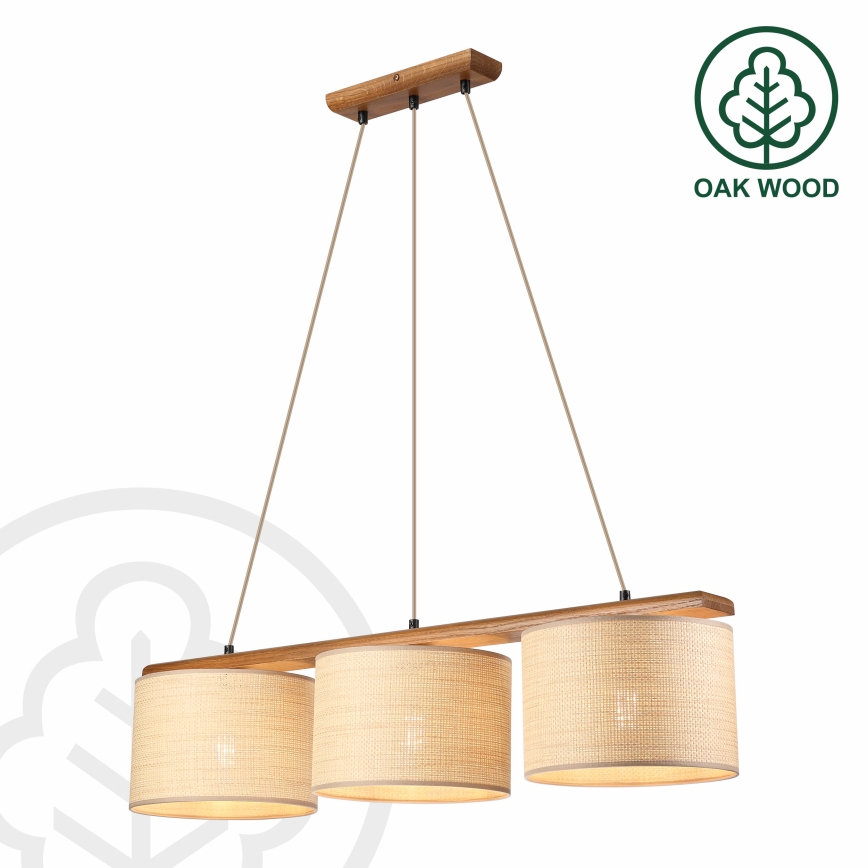 Ripplühter juhtmega AIDA 3xE27/15W/230V, läbimõõt 25 cm, tamm/raffia