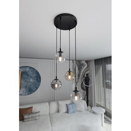 Ripplühter kaabliga COSMO 4xE14/10W/230V läb. 40 cm must/läbipaistev/suitsune must/beež