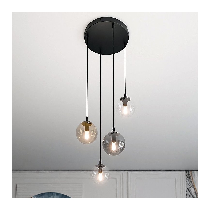 Ripplühter kaabliga COSMO 4xE14/10W/230V läb. 40 cm must/läbipaistev/suitsune must/beež