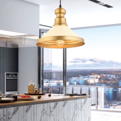 Ripplühter kaabliga MONZA 1xE27/40W/230V Ø 30 cm kreemjas/kuldne