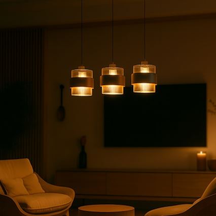 Ripplühter kaabliga VALENTINO 3xE27/15W/230V beež/läbipaistev