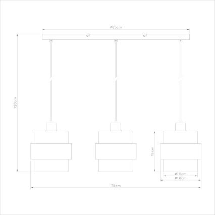Ripplühter kaabliga VALENTINO 3xE27/15W/230V beež/läbipaistev