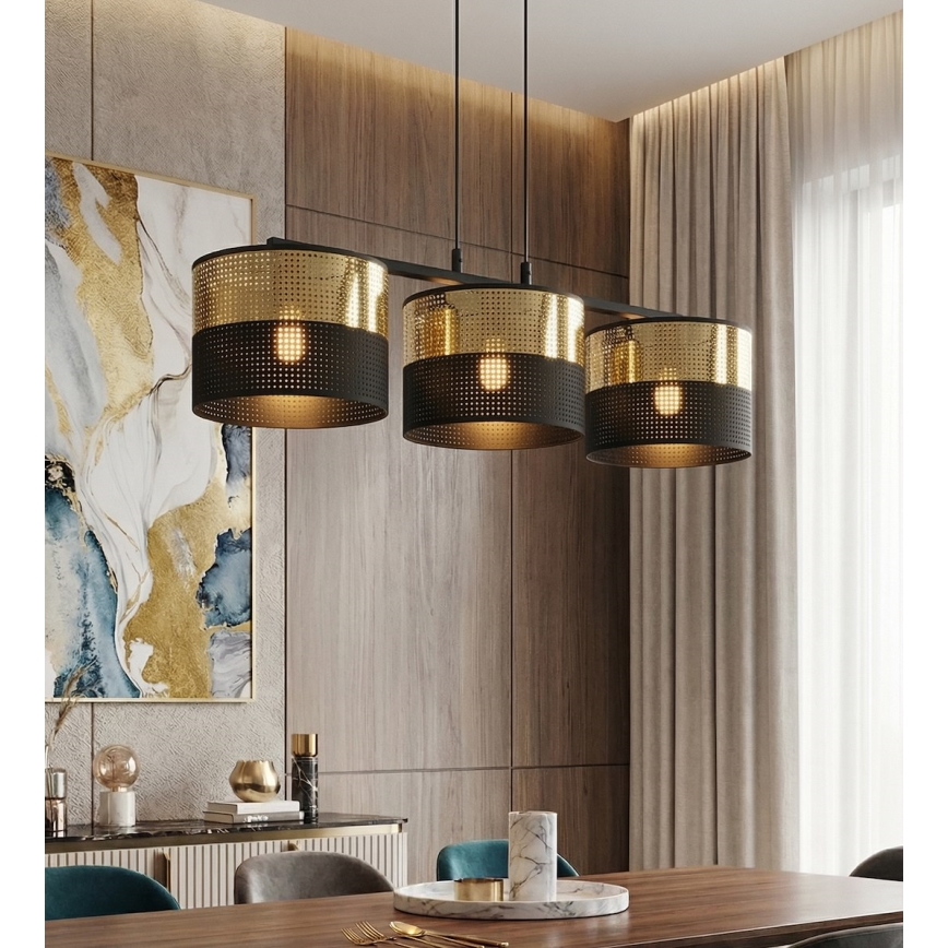 Ripplühter kaablil LUX 3xE27/15W/230V must/kuldne