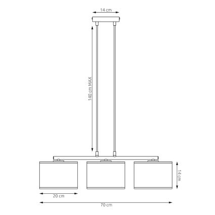 Ripplühter kaablil LUX 3xE27/15W/230V must/kuldne