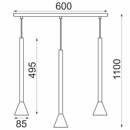 Ripplühter kaablil MAZZO 3xGU10/8W/230V must