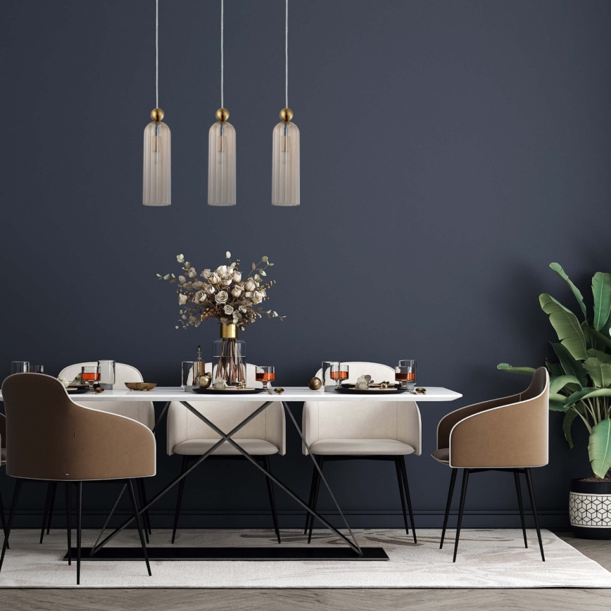 Ripplühter kaablil PIEGA 3xE14/40W/230V messing/suitsune beež