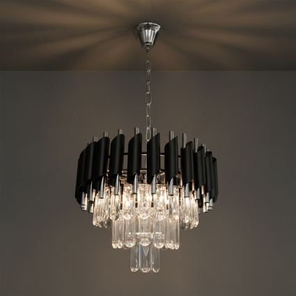 Ripplühter ketiga CRISTAL 5×E14/10W/230V Ø 38 cm must/mattkroom