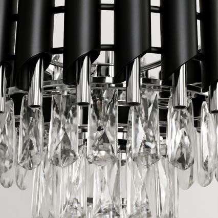Ripplühter ketiga CRISTAL 5×E14/10W/230V Ø 38 cm must/mattkroom