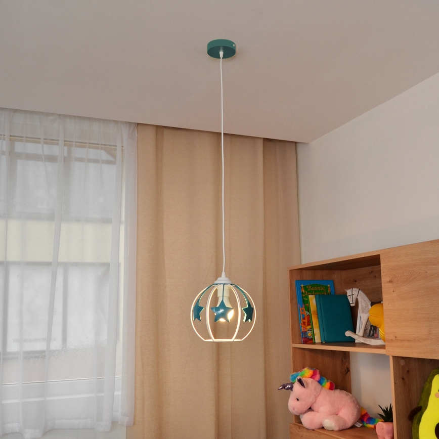 Ripplühter lastele STARS 1xE27/15W/230V türkiis/valge